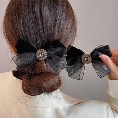 Mno Decoración Cúbica Terciopelo de Seda Horquilla para Cabello Semirrecogido para Mujer Horquilla de Cinta Pinza para Moño Clip Pin Reunión Negro