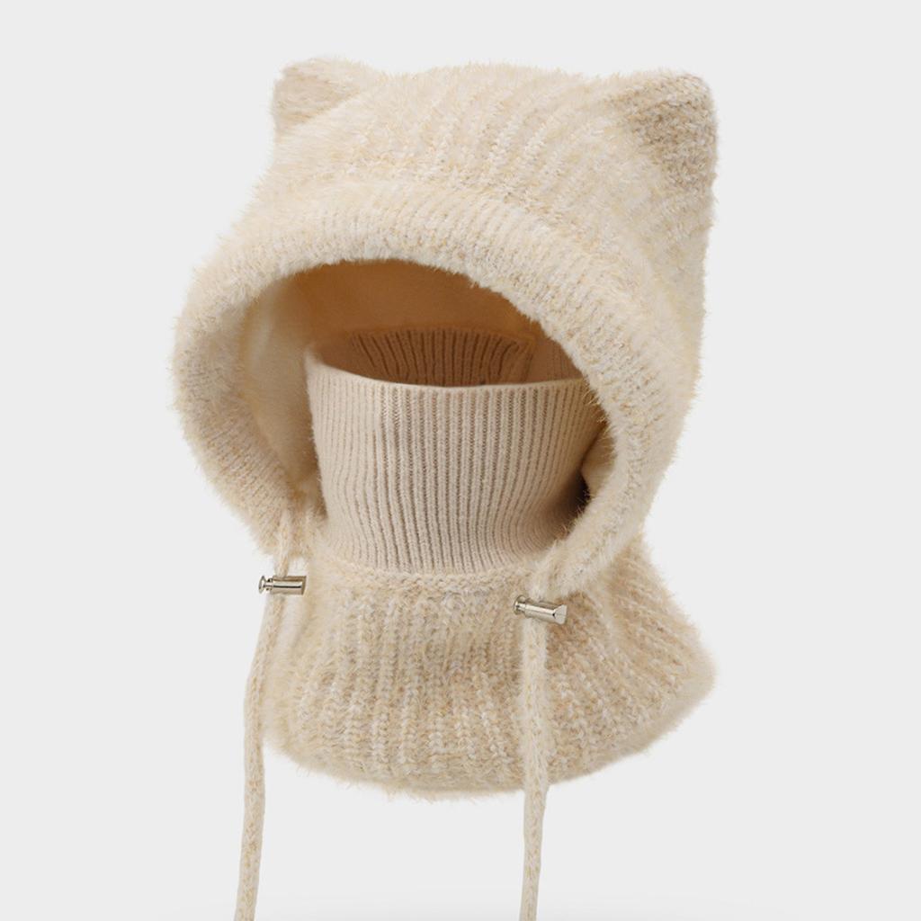 Women's Oversized Winter Hat with Ear, Face Cover and Neck Warmer, One-Piece Knit Scarf for Cold