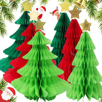 3D Paper Honeycomb Christmas Tree Pendant Hanging Ceiling DIY Table Ornaments New Year Navidad Xmas Party Gift Party Favors