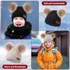 3 Pieces Kids Knitted Woolen Hat Winter Warm Pom Pom Beanie Cap Knit Hat with Detachable Pom for 1-3 Years Old Girls Boys