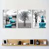 Modern Black and White Landscape Canvas Painting Blue Zen Stone Posters and Prints, Tree Art for Living Room Decoration Unframed