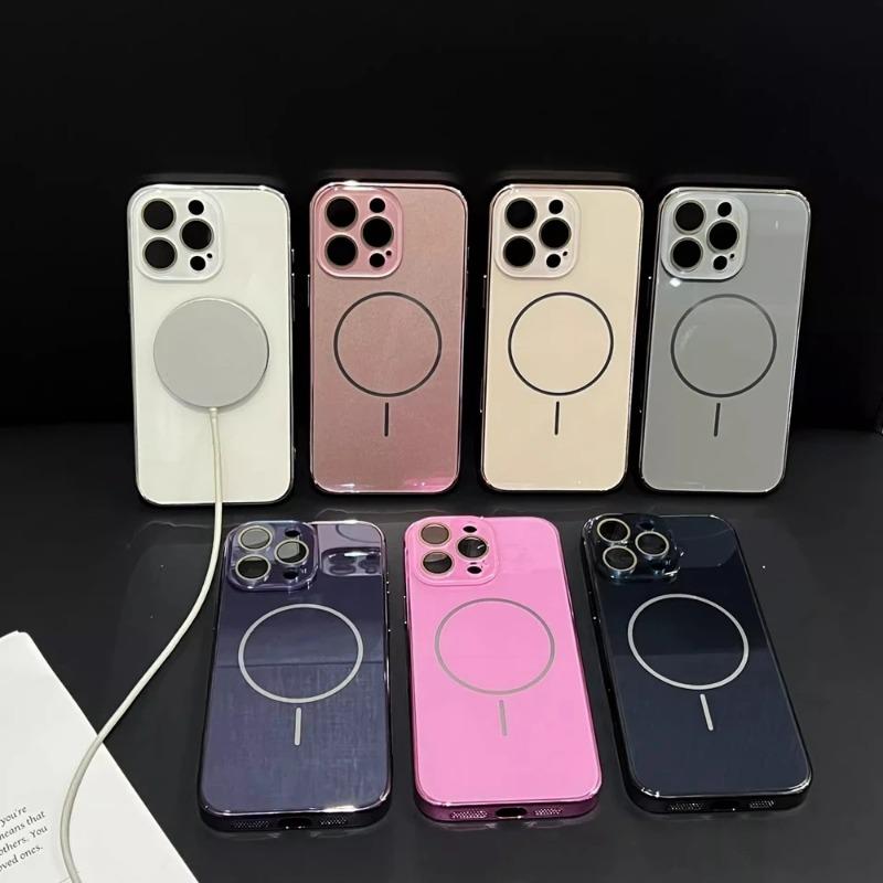Glossy Tempered Glass Luxury Magnetic Phone Case For IPhone 16 15 14 13 12 11 Pro Max Lens Protect Back Cover For Magsafe