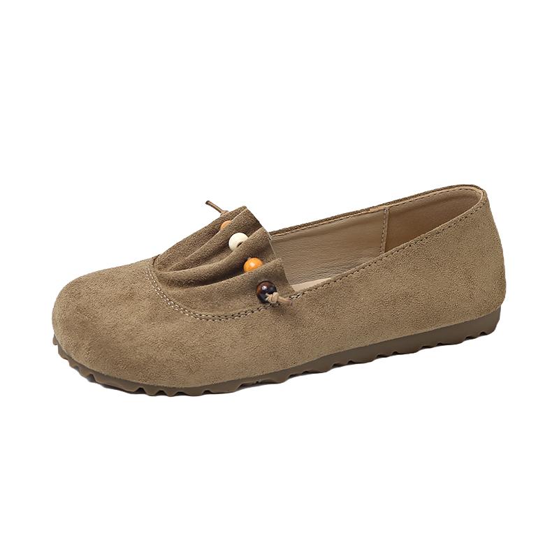 Fashion Slip-on Suede Single Shoes Autumn New Round Toe Shallow Mouth Pleated Non-slip Wear-resistant Flat Shoes