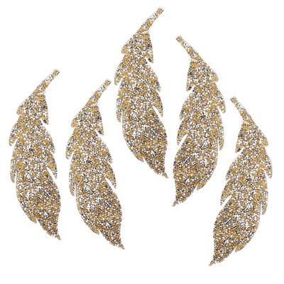 5Pcs Leaves Pattern Rhinestones Adhesive DIY Clothes Phone Decoration Accessories Gold