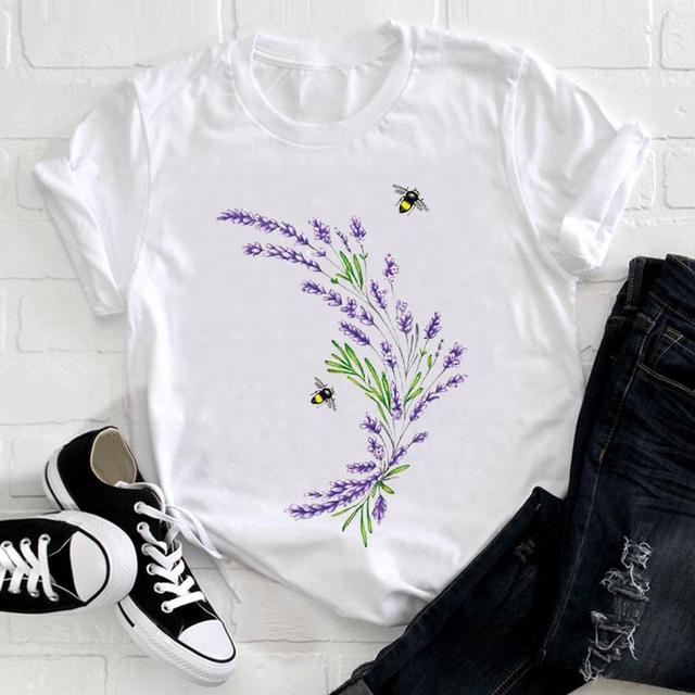 Watercolor Flower Cute Ladies T-shirt Women 90s Trend Fashion Short Sleeve Clothes Print Tshirt Graphic Female Tee Top