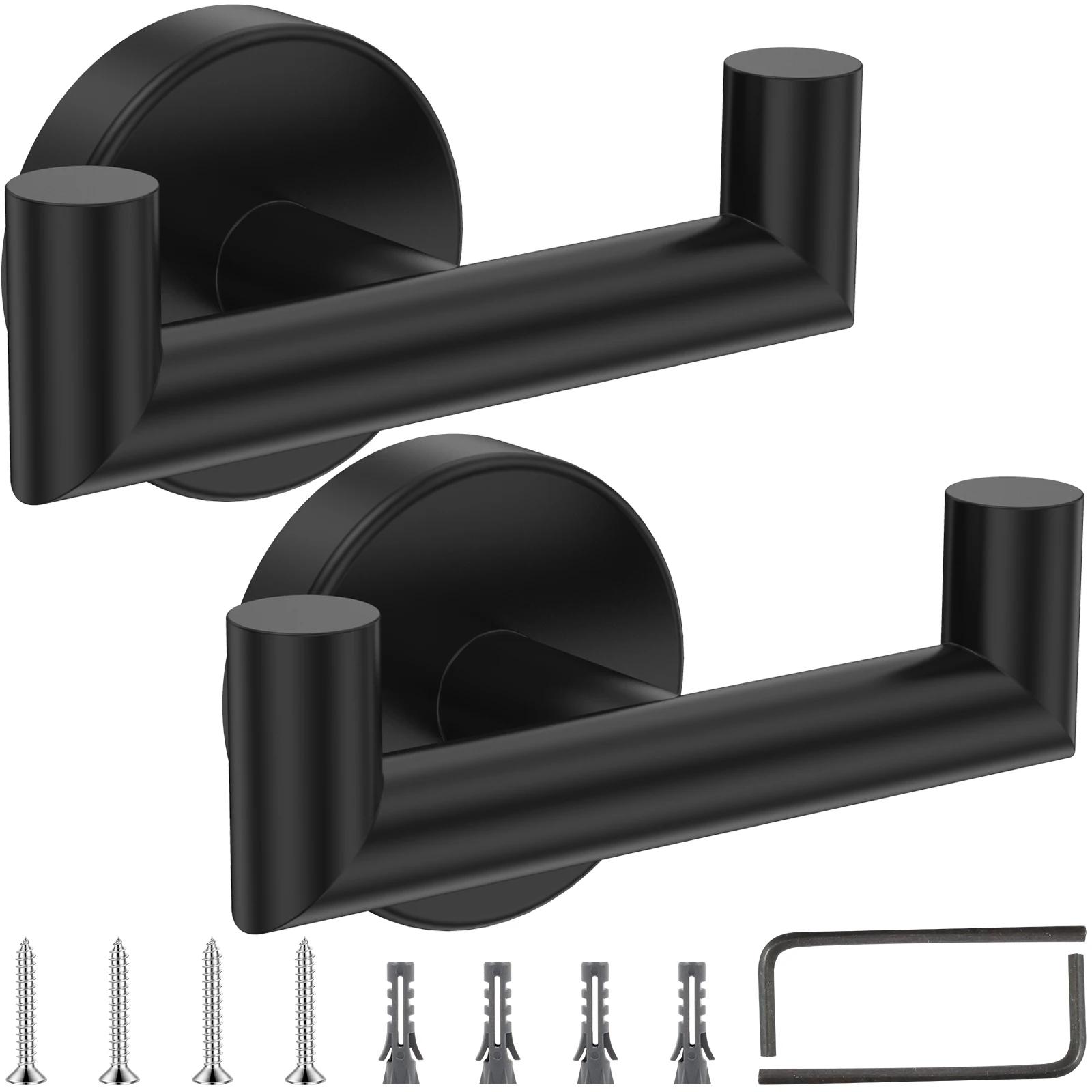 2Pcs Stainless Steel Bathroom Double Towel Hook Creative Wall Metal Hook Space-Saving and Multifunctional Wall Clothes Hook