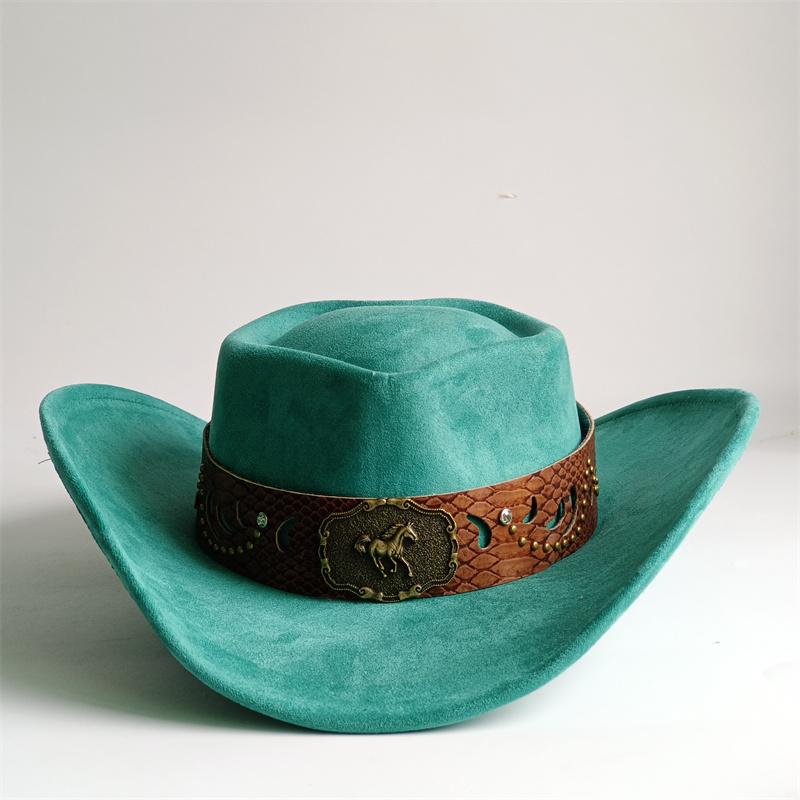 Heart Shaped Cowboy Hat Horse Head Leather Accessory Western Cowboy Hats Vintage Big-edge Gentleman Cowgirl Jazz Hat Holidays