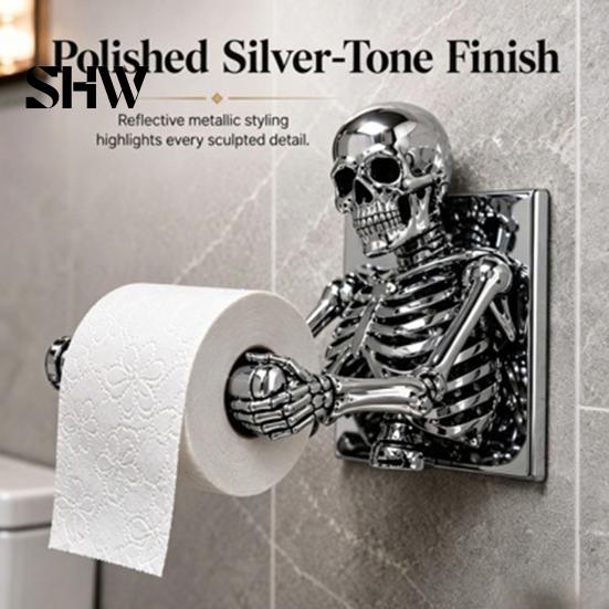 Dark Aesthetic Bathroom Fixtures Skeleton Toilet Paper Holder, Wall Mount Skull Tissue Gothic Spooky Restroom Art Roll Organizer Stand, Halloween