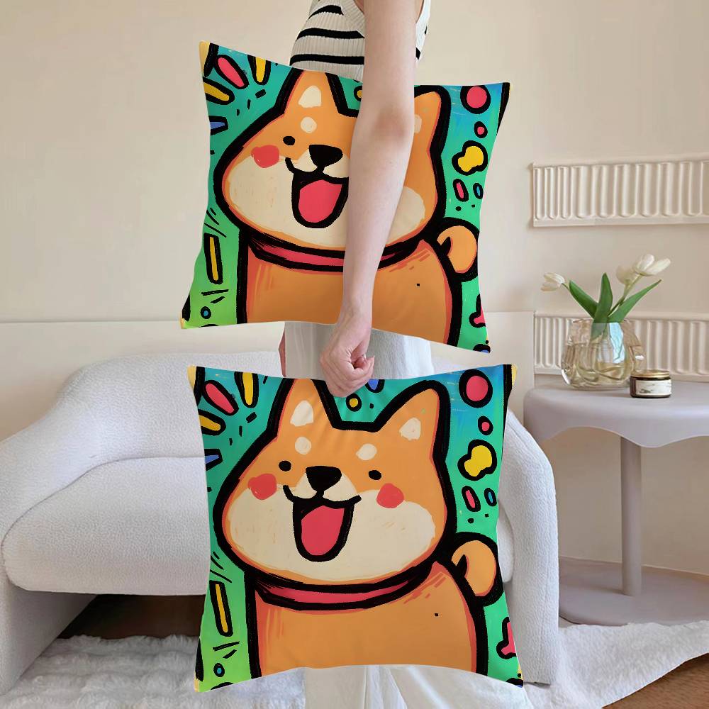 

Cute color dogs Pillow Case Sofa and Living Room Decorative Cushion Covers Dust-proof and Mite-proof Invisible Zipper 12x12Inch