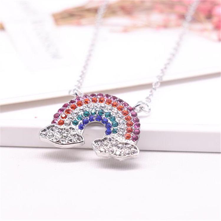 JMXD-Fashion Ladies Color Necklace Rainbow Necklace Cloud Full Diamond Crystal Clavicle Chain Jewelry