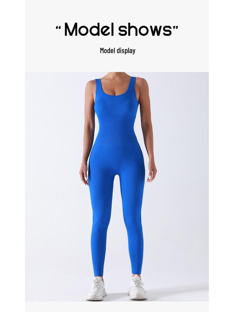 Seamless Ribbed Knit Jumpsuit with Chest Pad for Yoga and Fitness