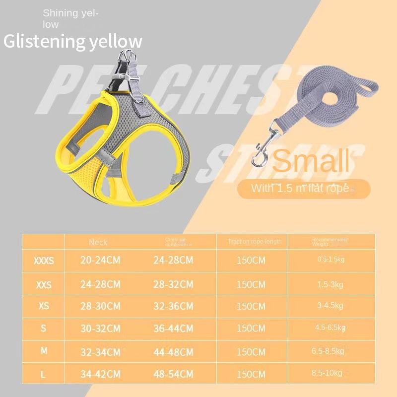 

Комплект поводков для собак, регулируемый жилет для маленьких и больших собак, кошек, светоотражающая сетка, нагрудный ремень для щенков и кошек, аксессуары для собак XS жёлтый