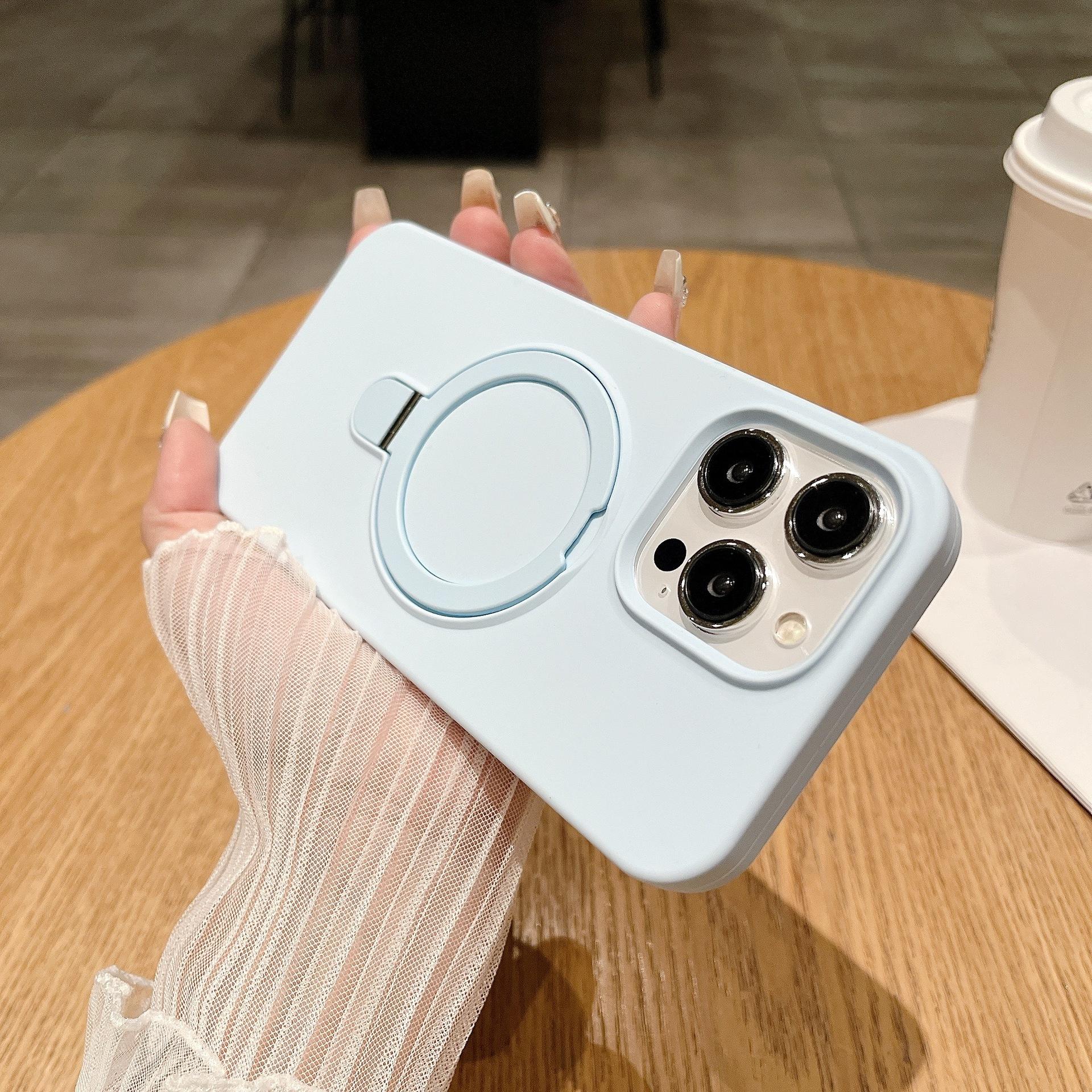 

Applicable To IPhone17promax Liquid Silicone Magnetic Suction Fulcrum Bracket Mobile Phone Case Apple 16 Large Hole Protection Case iPhone 12 PROMAX