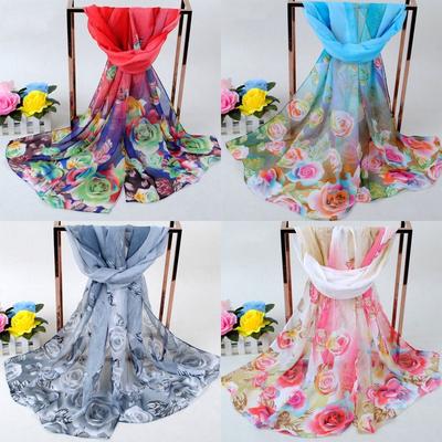 Peacock Feather Rose Pattern Printed Silk Scarf Sun Protection Neck Scarf  Women's