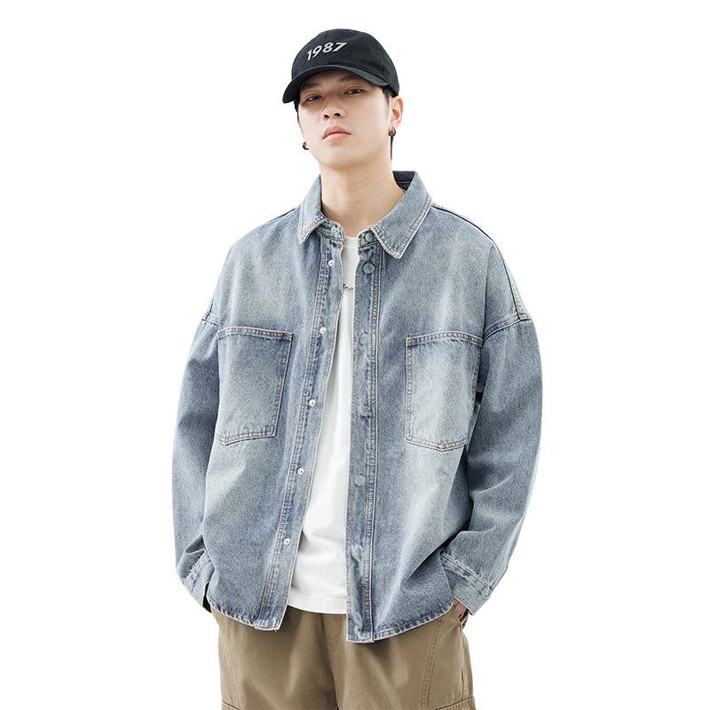 2024 Autumn/Winter Men's Loose Japanese Denim Jacket: Washed Casual Long Sleeve Shirt Style Streetwear.