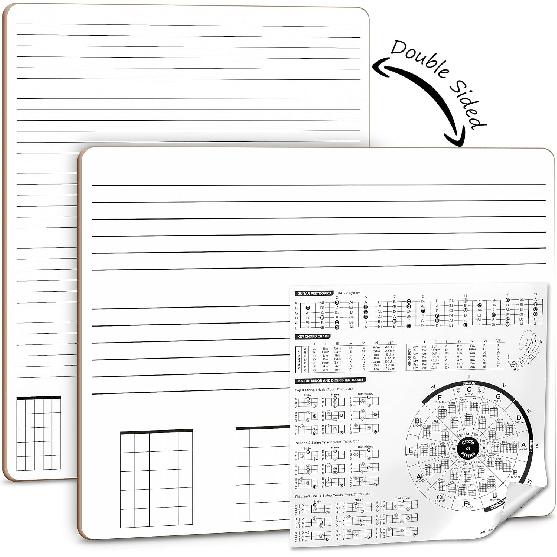 

SCRIBBLEDO Белая доска для практики игры на гитаре, стираемая, настольная, 11 x 14 дюймов, прочная, портативная, двусторонняя, с изображениями струн и грифов гитары, музыкальная белая доска для детей