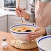 8-inch Korean Style Ceramic Noodle Bowl with Blue Line