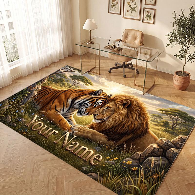 Animals Theme Crystal Velvet Floor Rug Personalized Custom Name Text Warm Carpet Home Decoration