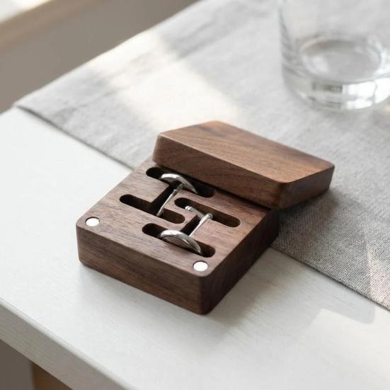 Walnut Cufflink Box, Solid Wood Magnetic Closure Storage Case for Men, Small Jewelry Organizer for Rings Necklace, Gift Box for Men