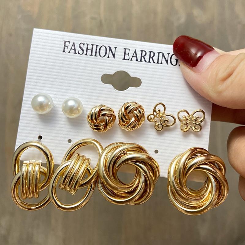 IF ME Korean Butterfly Pearl Stud Earrings Set Fashion Geometry Zircon Hoop Earring Women Jewelry Accessories