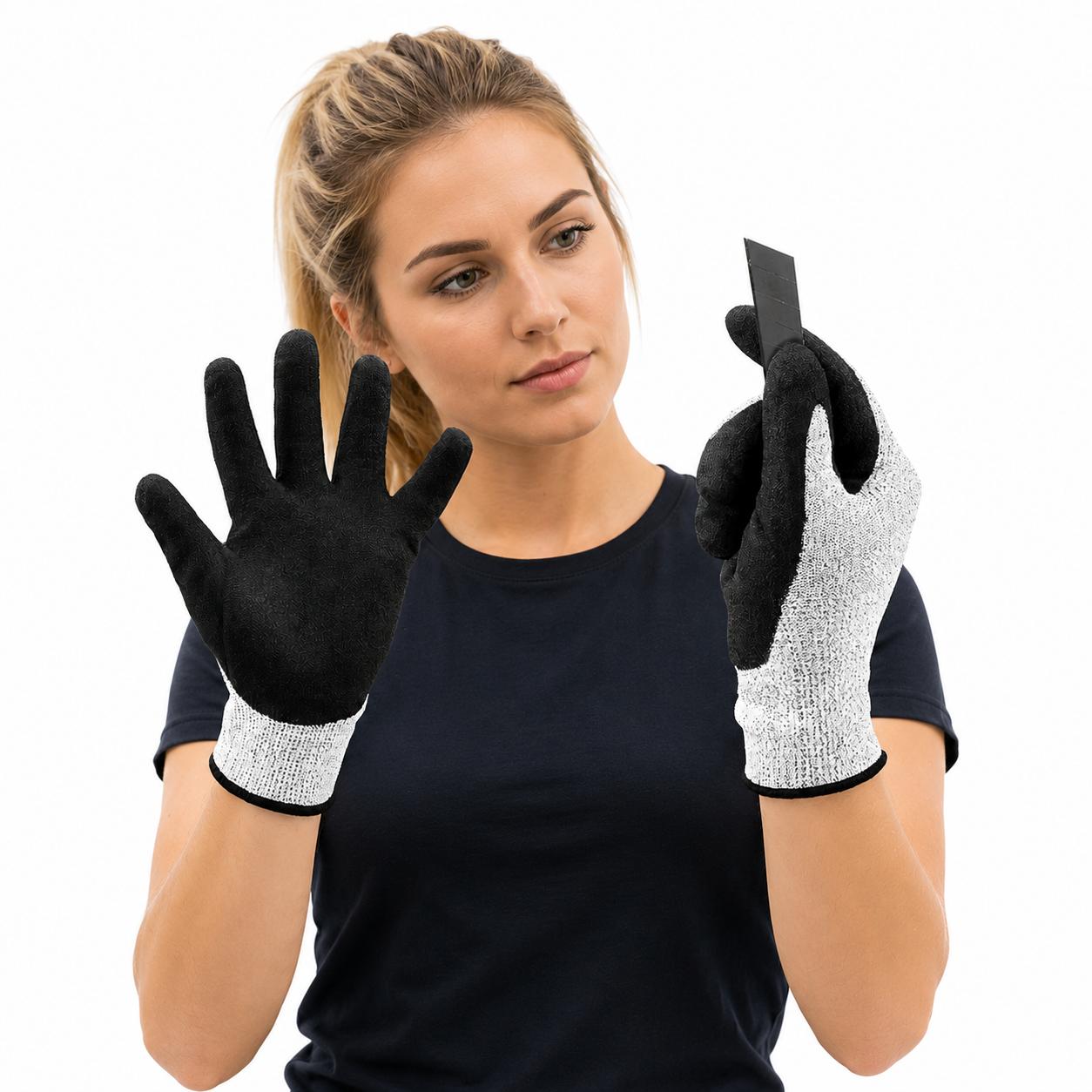 Level 5 Cut Resistant HPPE Work Gloves with Nitrile Foam Coating Sandy Grip Anti-Slip Abrasion Resistant (Black,S) чёрный