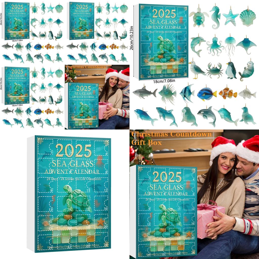 Christmas Advent Calendar Marine Life Acrylic Decorations For Holiday Party And Gift Giving