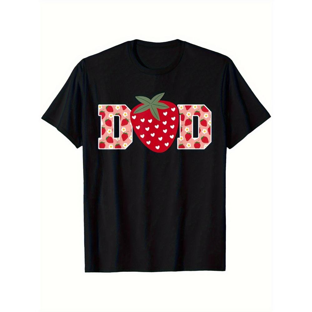 Strawberry dad pattern cotton T-shirt fun first birthday family dress unisex casual round neck micro-elastic S