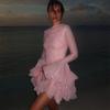 Elegant Ruffles Single Breasted Ruffles Mini Dress Women Flared Sleeve High Waist O-neck Dresses 2025 Lady Party Gowns New