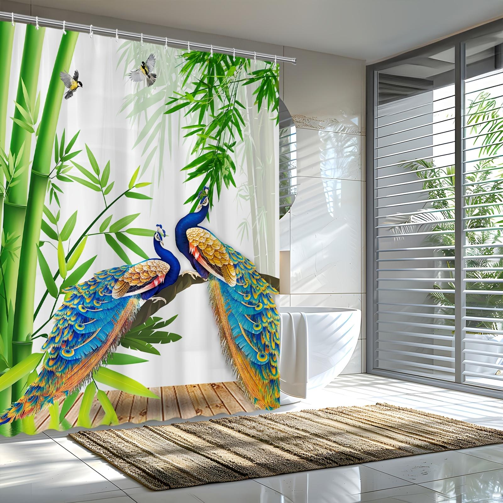 

Peacock Bamboo 3D Shower Curtain - Exotic Bird & Nature Theme For Bathroom Decor, Adds Elegance And Natural Beauty W60H190(CM)-1 Pcs