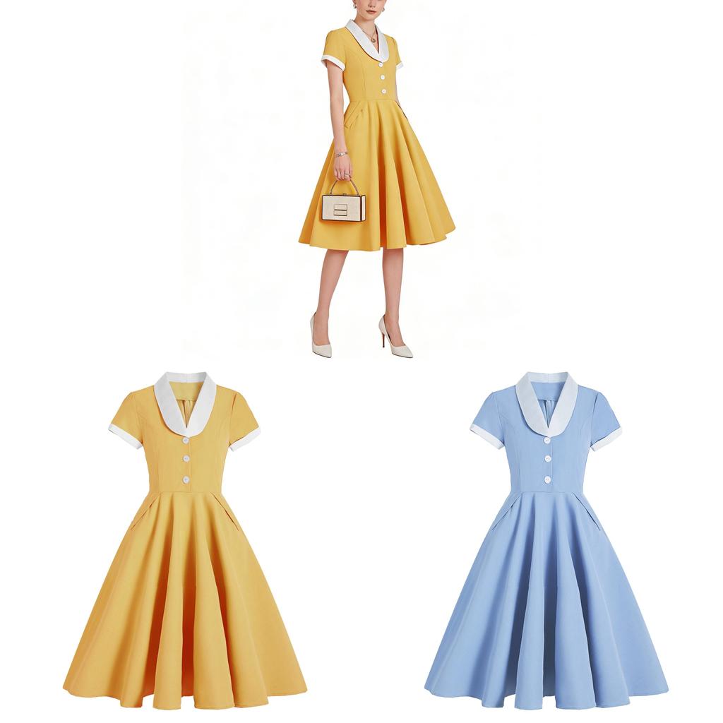 Summer Vintage A Line Dress With Pockets For Party And Casual Wear