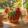 Holiday Party Table Accents Hand-painted Resin Turkey Ornament for Thanksgiving, Autumn Harvest Desktop Storage Flower Pots Indoor Plants Organizer,