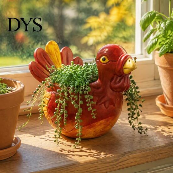 Holiday Party Table Accents Hand-painted Resin Turkey Ornament for Thanksgiving, Autumn Harvest Desktop Storage Flower Pots Indoor Plants Organizer,