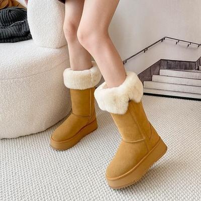 Winter Half High Chunky Women's Snow Boots Round Toe Plush Ladies Shoes  Novelty Comfortable and Elegant Fashion Chic Boot
