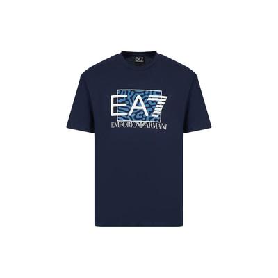 SS23 EA7 Letter Logo Print Crew Neck Short Sleeve T-Shirt Men Tops Navy-Blue 3RPT01-PJ02Z-1554