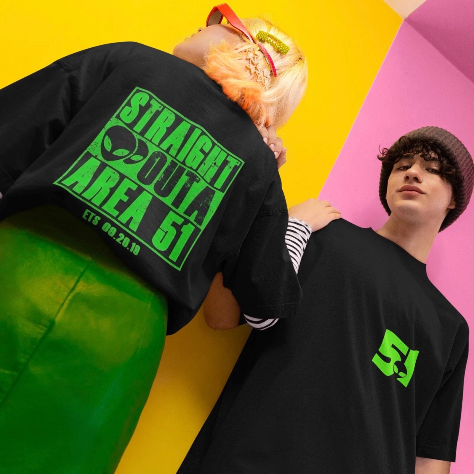 Area 51 Alien T-Shirt Straight Outta Area 51 Graphic Tee UFO Meme Unisex Top XXXL