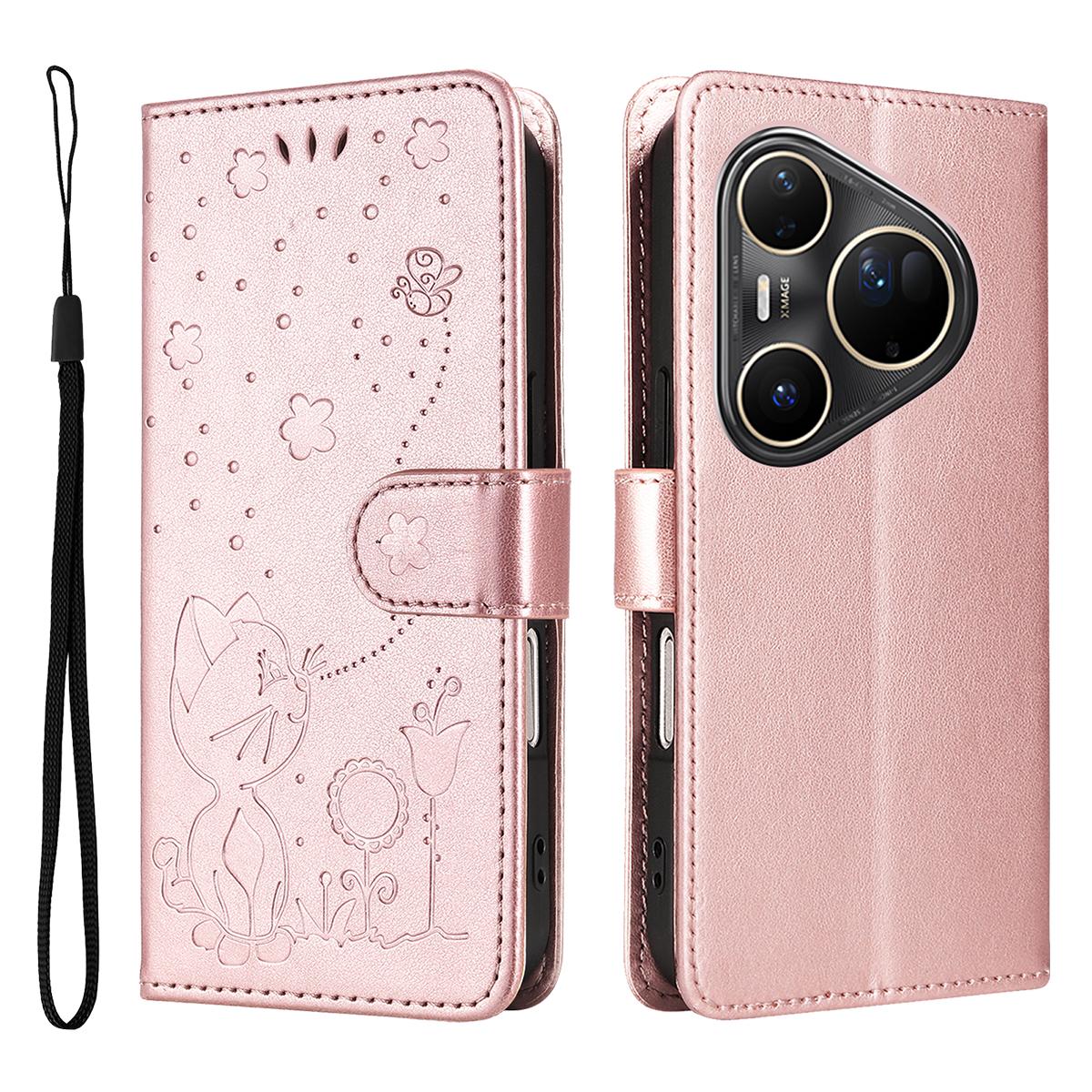 

For Huawei Pura 80 Ultra Leather Wallet Case Cat Bee Pattern Phone Cover Stand