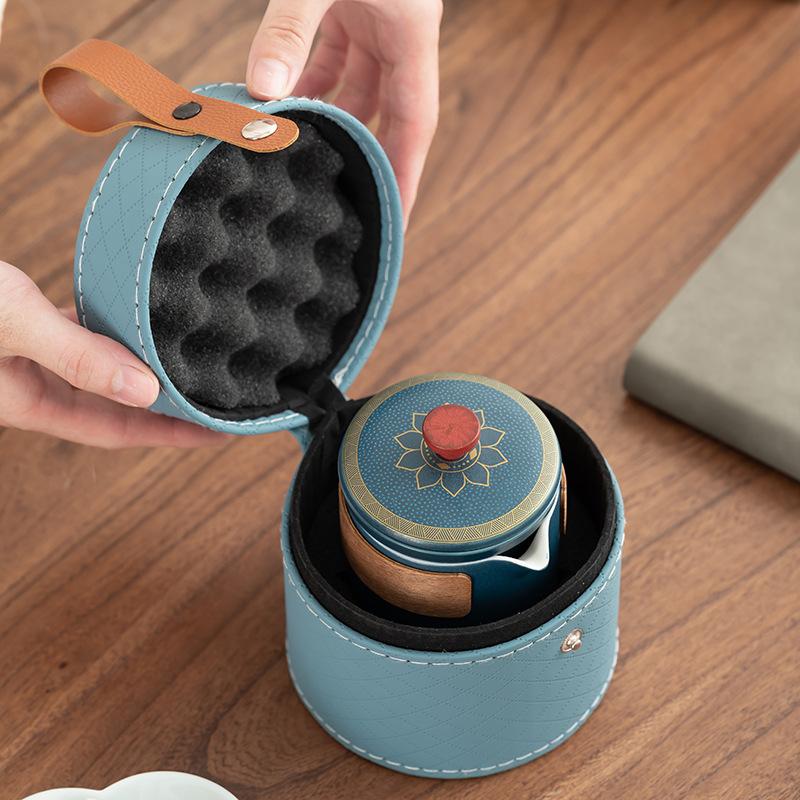 Portable indoor and outdoor tea making ceramic gift travel tea set