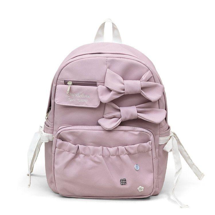 Schoolbag Korean Version Ins Cute Polka Dot Bow Backpack Women's Large-capacity Student Schoolbag Casual Versatile Commuter Backpack