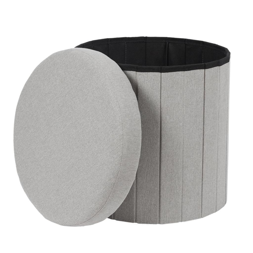 Olaf Foldable Pouffe, Gray, With Storage Compartment, Round, 38 Cm