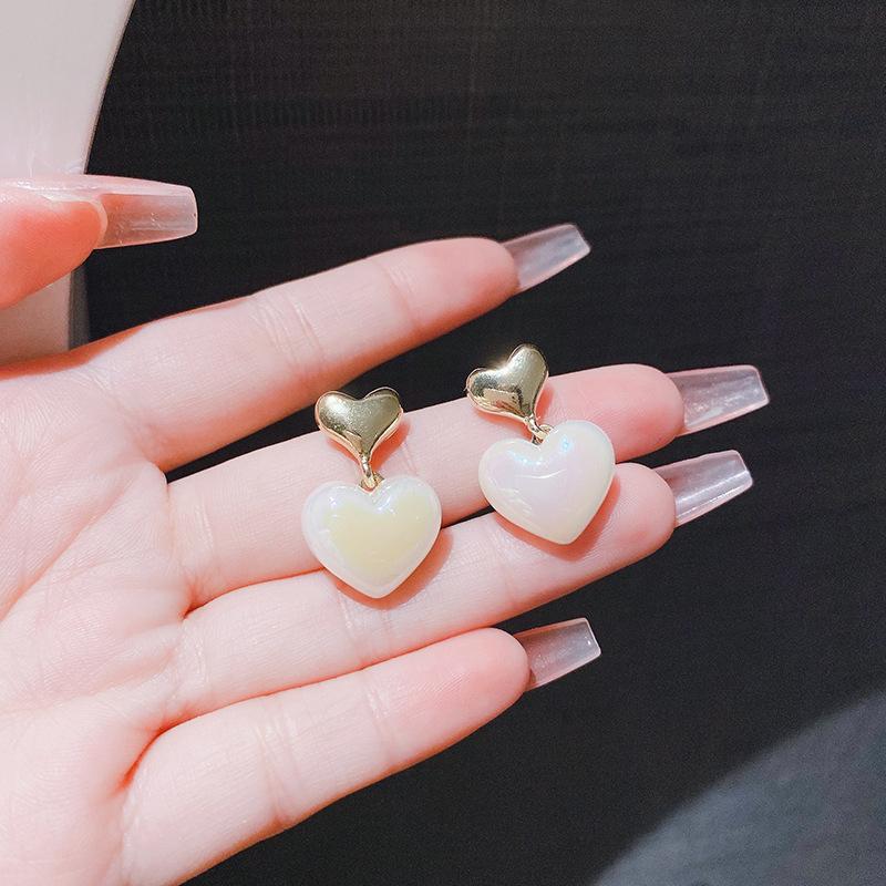 S Silver Needle Colorful Pearl Love Earrings Women's New Products Fashion Versatile Stud Earrings Temperament Earrings