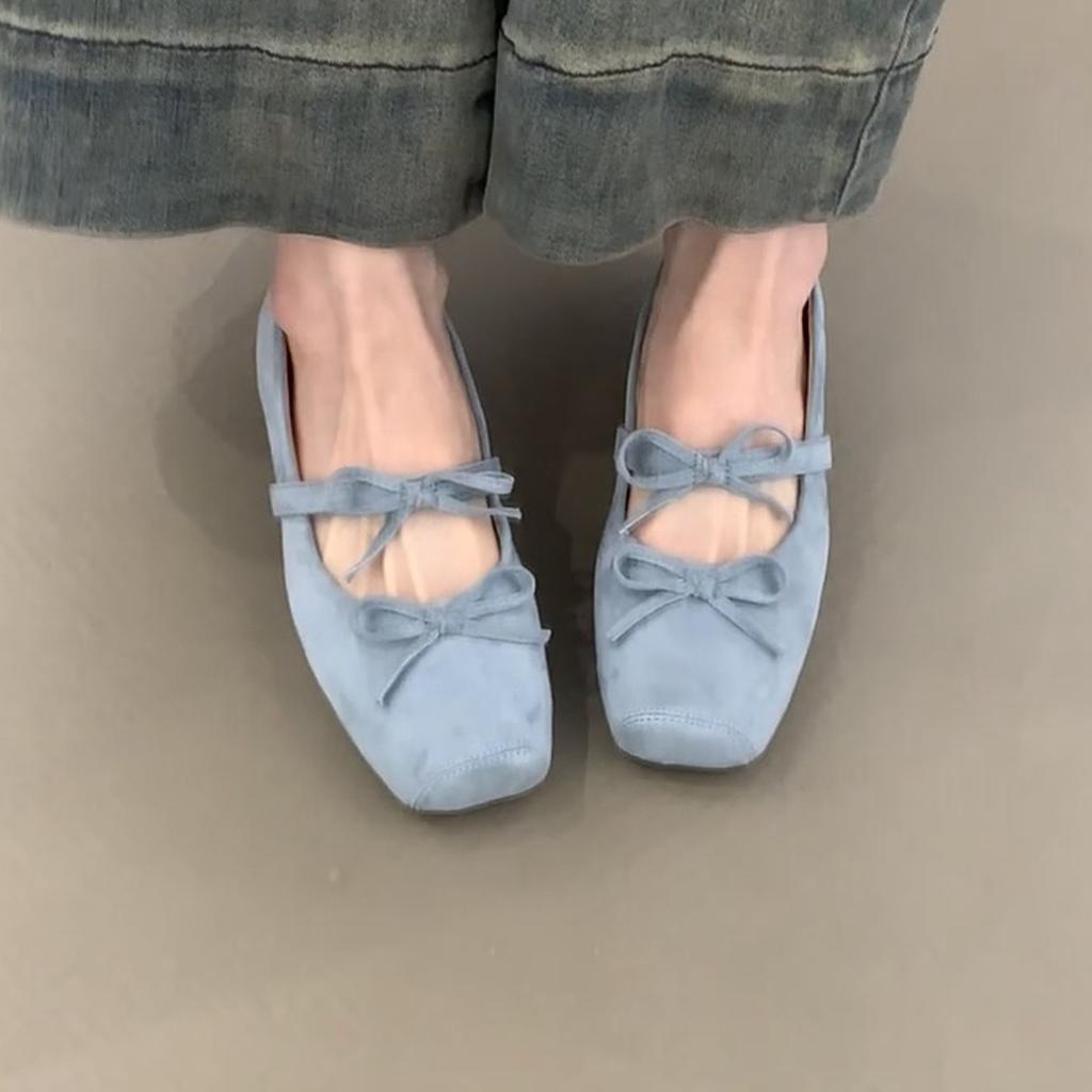Square Head Bow Ballet Shoes Gentle Inner Height Mary Jane Shoes Shallow Mouth Single Shoes