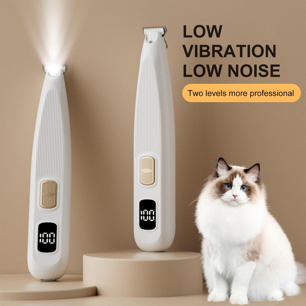 Pet Hair Trimmer Low Noise USB Rechargeable Waterproof Pet Hair Shaver with LED Light for Dogs and Cats