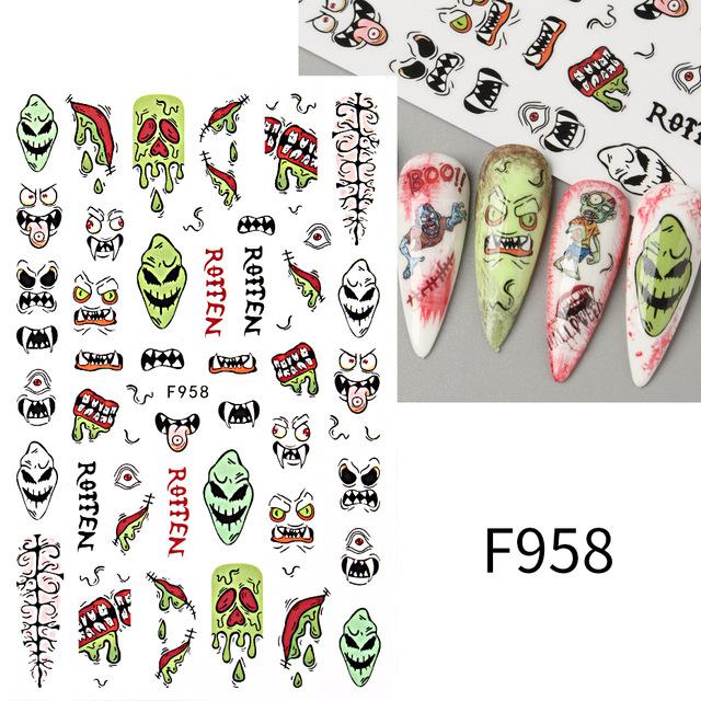 New Halloween Nail Art Stickers Halloween Cartoon Skeleton Pumpkin Kitten Spider Web Witch Ghost Nail Sticker