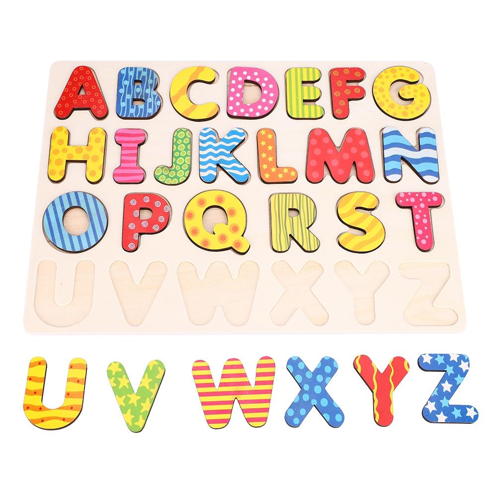 Puzzle din Lemn pentru Copii Set Placă de Prindere cu Mâna Educativ Jucărie Desen Animat Cadou (Alfabet)