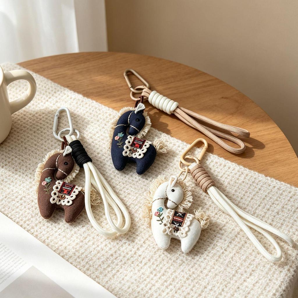 Cute Retro Cartoon Horse Fabric Bag Charm & Phone Keychain Lanyard