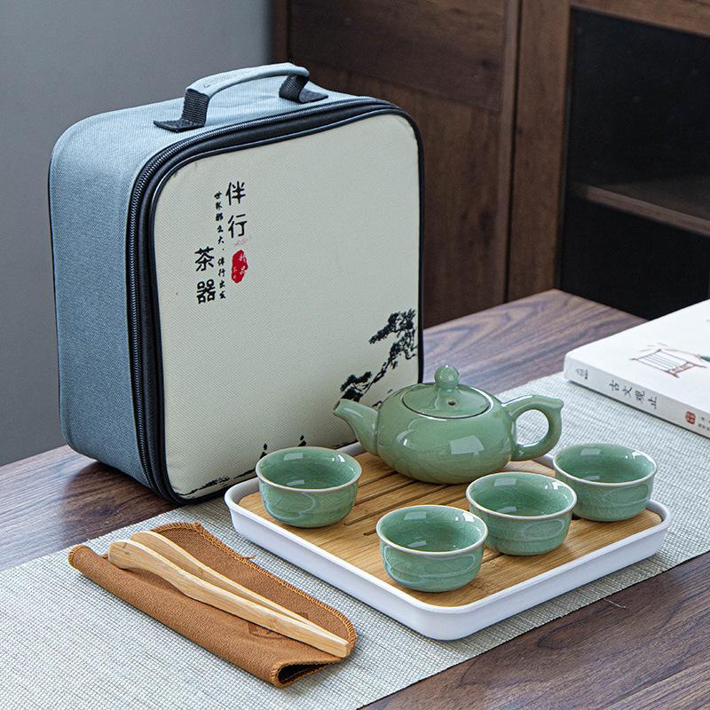 Portable Ceramic Ding Kiln Travel Kung Fu Tea Set Kuaike Cup Storage Bag Company Event Gifts