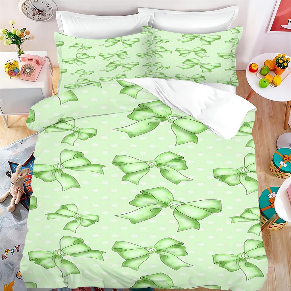 Bow Cartoon Anime Duvet Cover Set Kawaii Holiday Gifts Quilt Covers Pillowcase Set Kids Bedding Set Decor Queen King Size