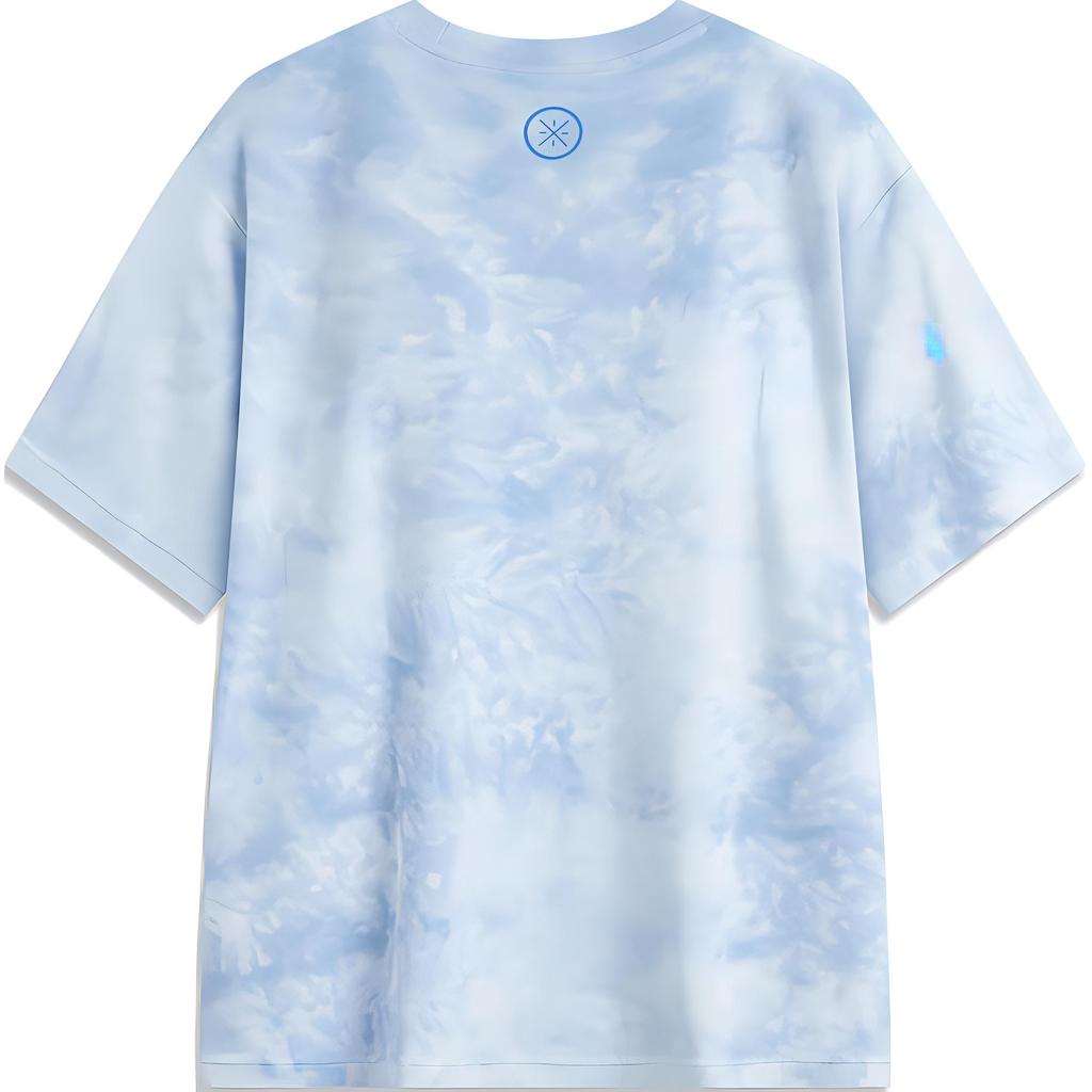Li-Ning Wade Series Printed Letter Crew Neck Comfortable Breathable Loose Short Sleeve T-Shirt Men Tops Aurora-Blue AHSU843-3