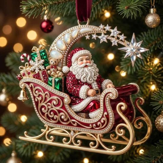 Festive Home Accents Cute Santa Christmas Ornaments, 2D Flat Acrylic Claus Hanging Durable Festival Ornaments Decoration for Holiday Tree, Indoor,