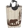 Large Laundry Basket,Wild Animals Rustic Cabin Forest Bear Paw Print Wooden Board,Laundry Hamper Collapsible Organizer Bin with Handles Washing Bin